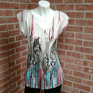 Milano Sateen Abstract Pleated Stretch Top